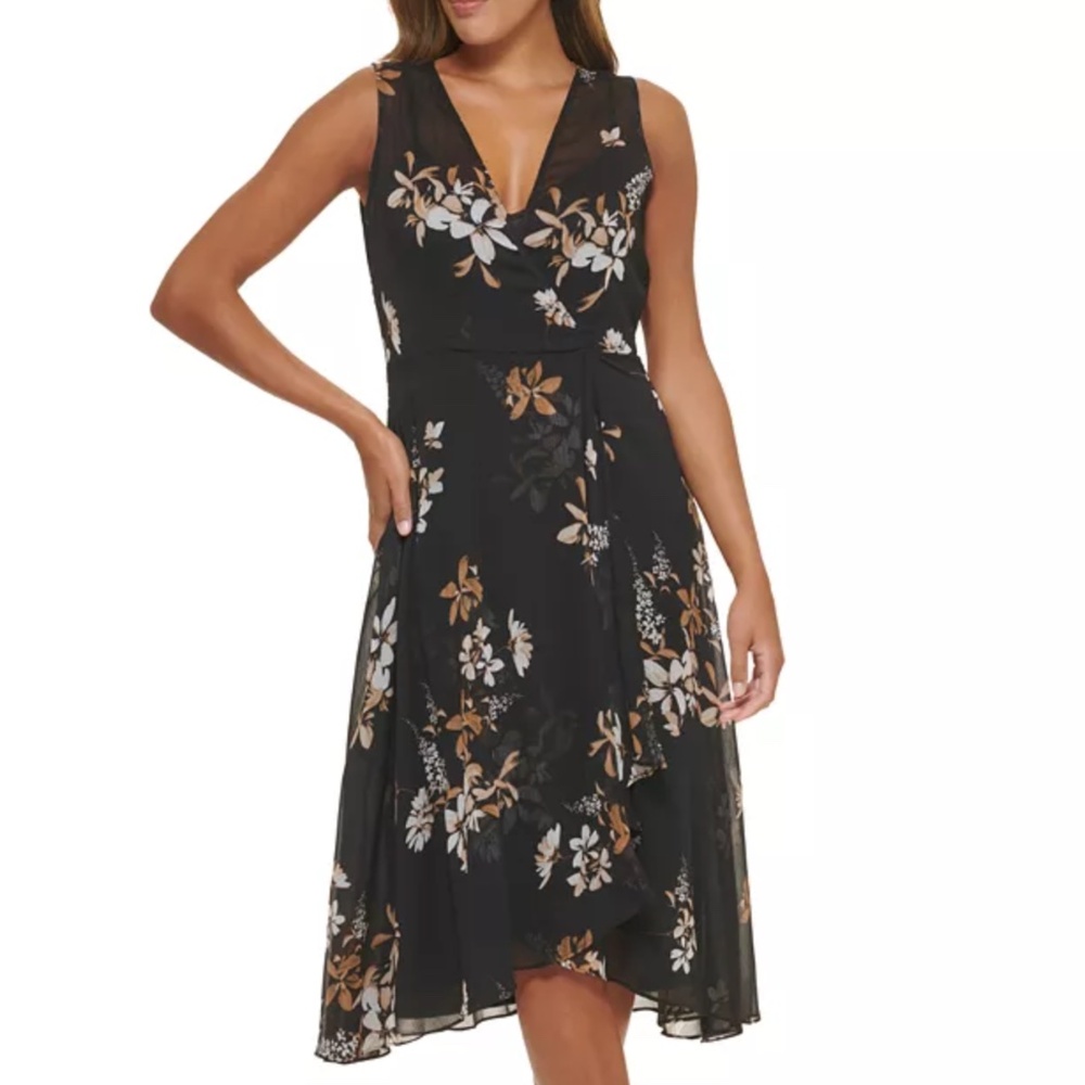 calvin klein floral print a line dress Color:Tangerine Best Black Fashion Moments heel boots sleek and modern